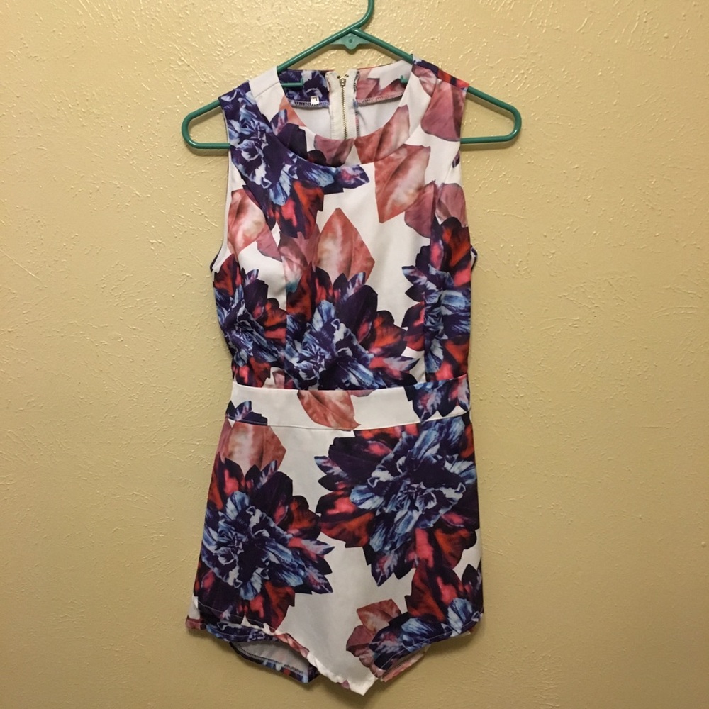 Floral Open Back Romper with Skirt Front